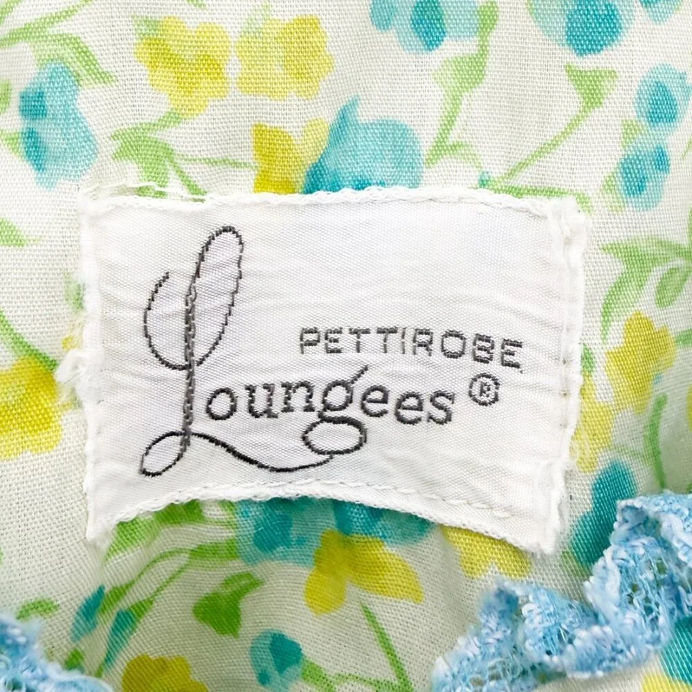LOUNGEES Pettirobe Vtg Green Blue Floral Pockets MuMu House Dress Loungewear M - Picture 13 of 14